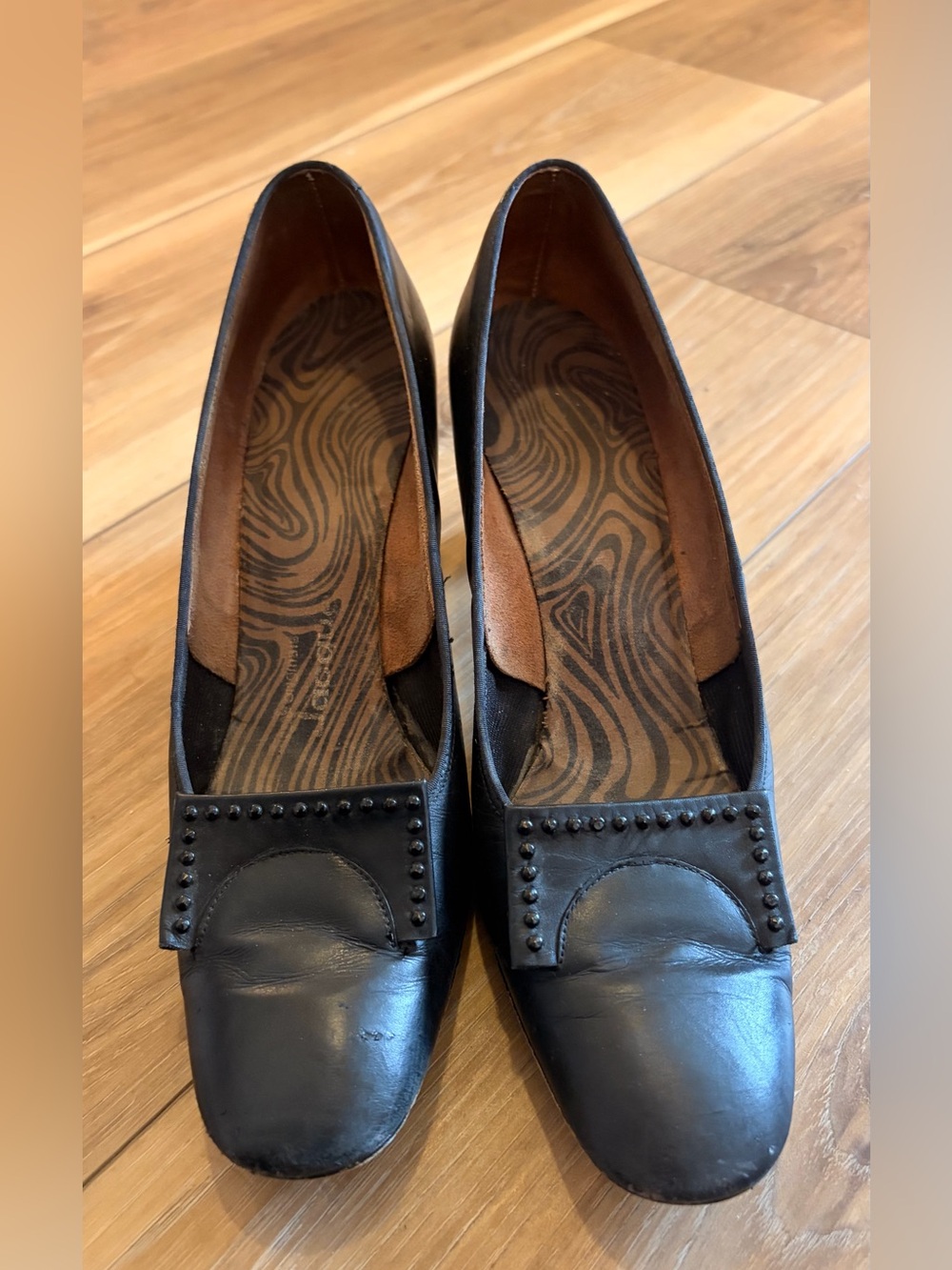 Vintage Jacque Originals Black Leather Studded Pumps Square Toe Heels